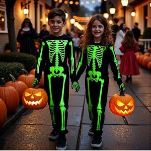 Sincere Party Kids Skeleton Costume Glow in The Dark Skeletons Halloween